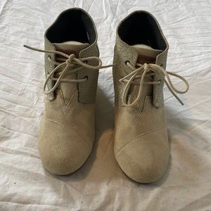 Tom’s Cream Suede Wedge Booties